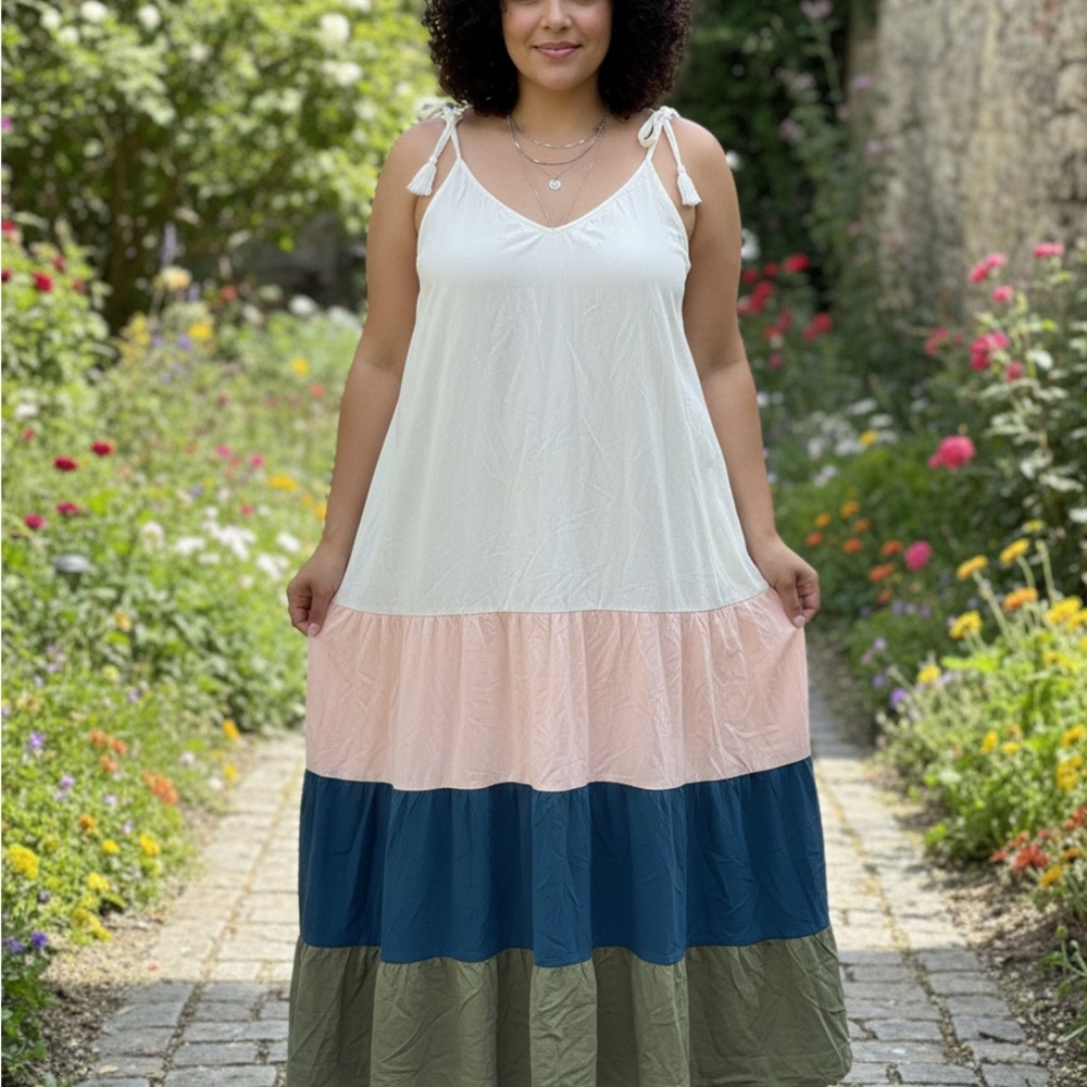 New Old Navy Colorblock Tiered Maxi Dress - White, Blush, Navy, Olive NWT